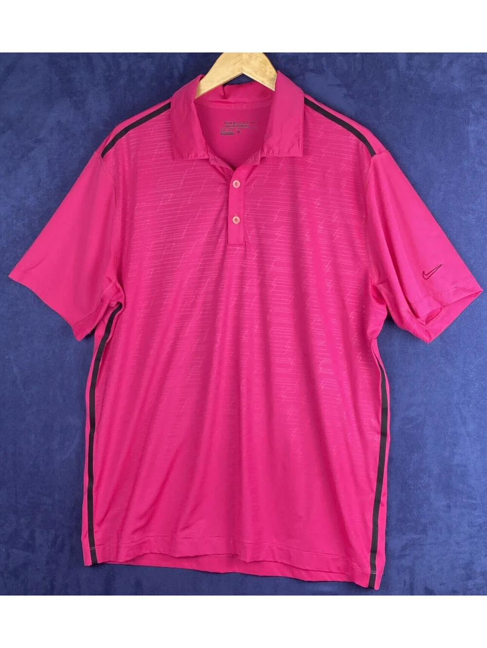 Nike Golf Dri-fit Polo Men’s Large Magenta Pink Black Stripe